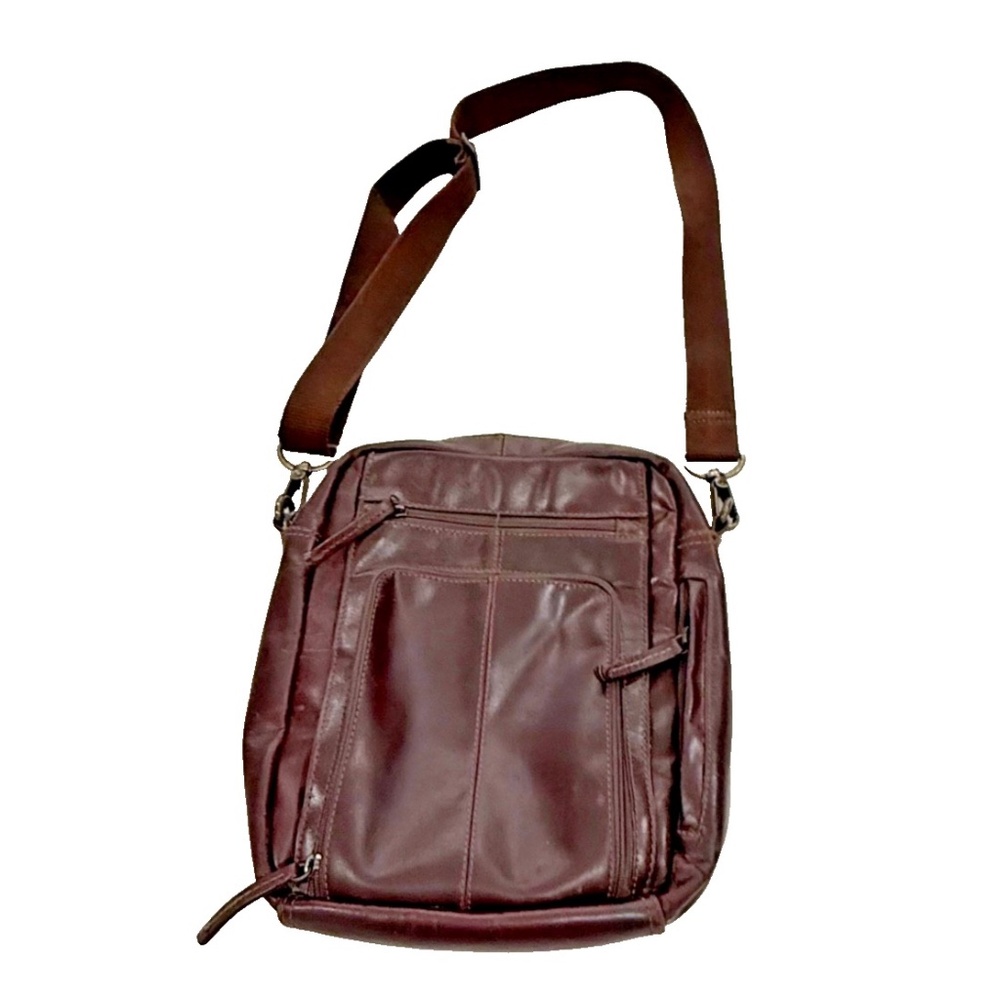 PELLE Studio Vintage Brown Genuine Leather Multi-Pocket Messenger Bag 11"x12 "‎